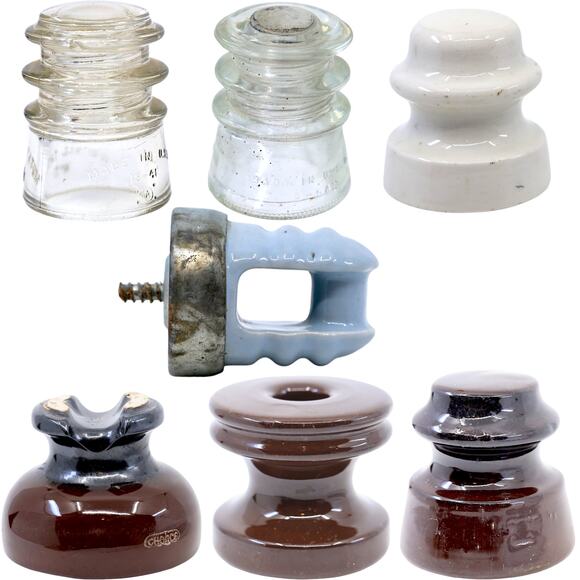 Railroad Insulators Vintage Ceramic & Glass [Lot of 7] - Picture 1 of 10